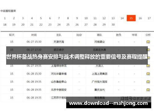 世界杯备战热身赛安排与战术调整释放的重要信号及赛程提醒